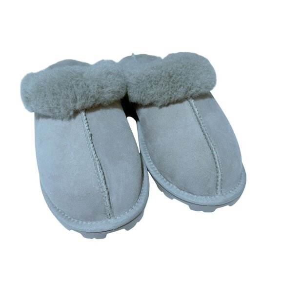Womens Suede and Sherpa Slippers Sz 9 Gray Slip-On Indoor/Outdoor Members Mark - Picture 1 of 6